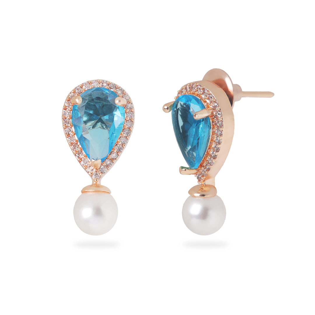 Teardrop Gemstone Stud Earrings (Blue)
