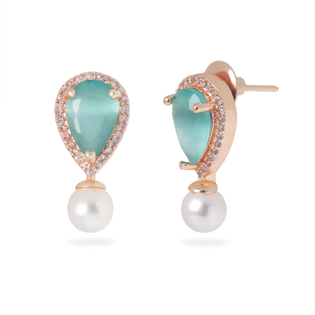 Teardrop Gemstone Stud Earrings (Aqua Blue)