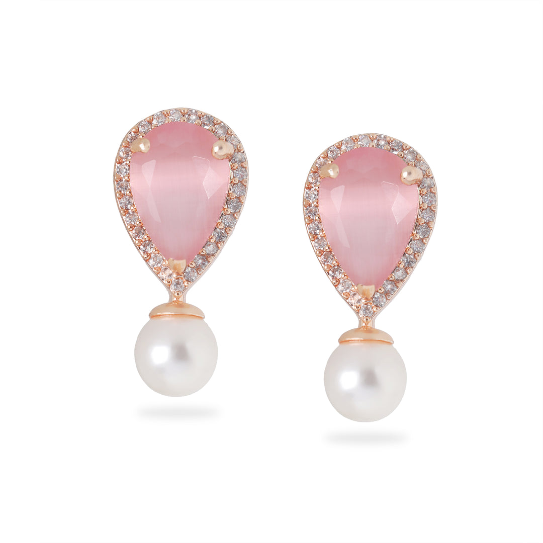 Teardrop Gemstone Stud Earrings (Pink)