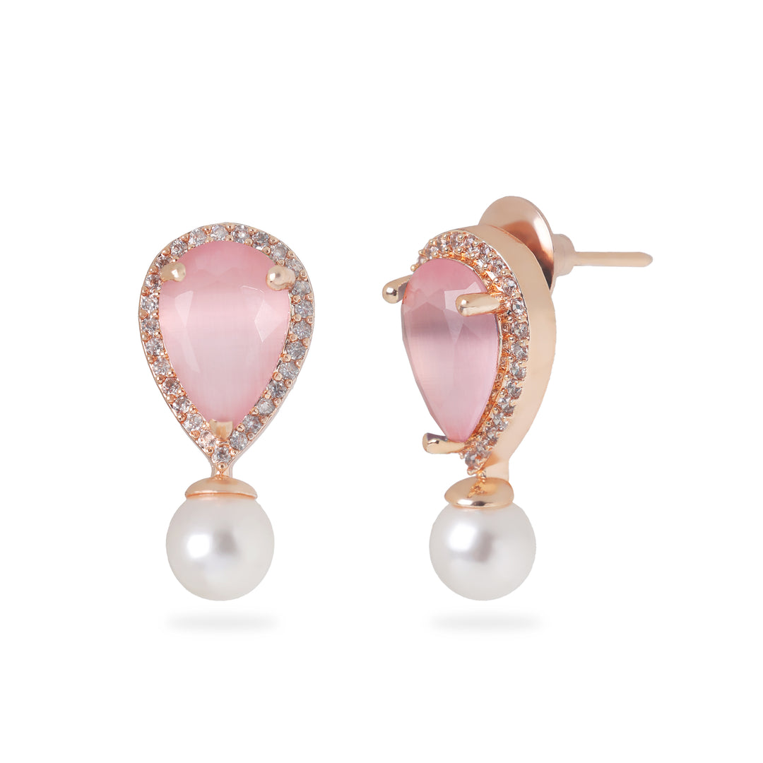 Teardrop Gemstone Stud Earrings (Pink)