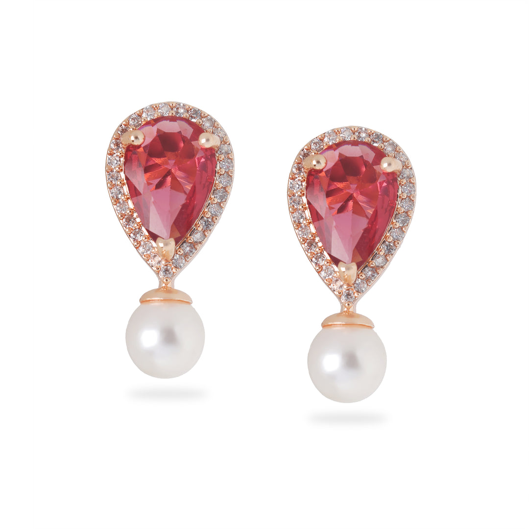 Teardrop Gemstone Stud Earrings (Red)