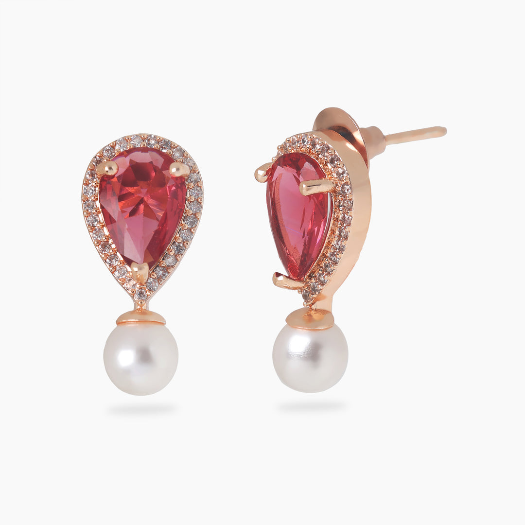 Teardrop Gemstone Stud Earrings (Red)