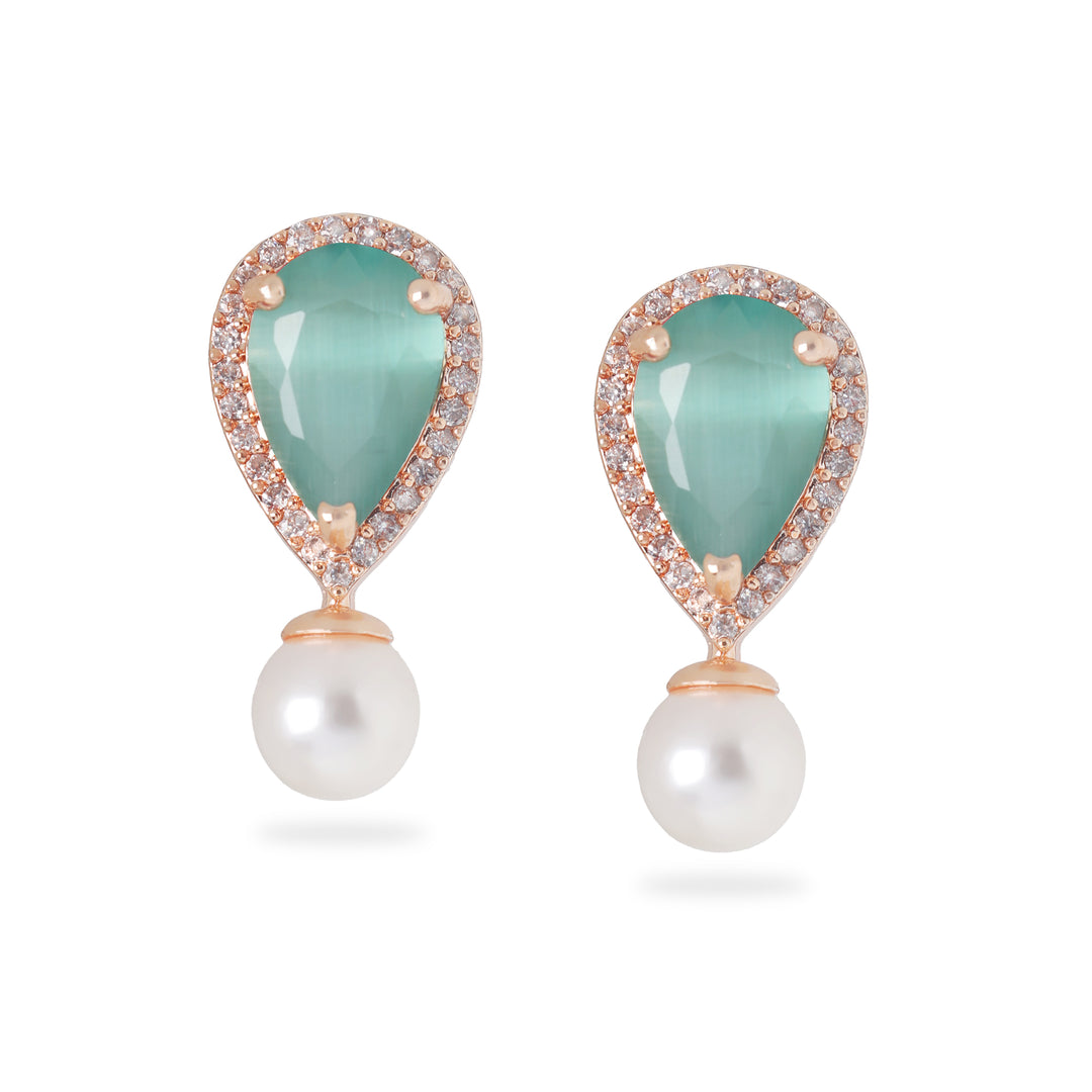 Teardrop Gemstone Stud Earrings (Aqua Blue)