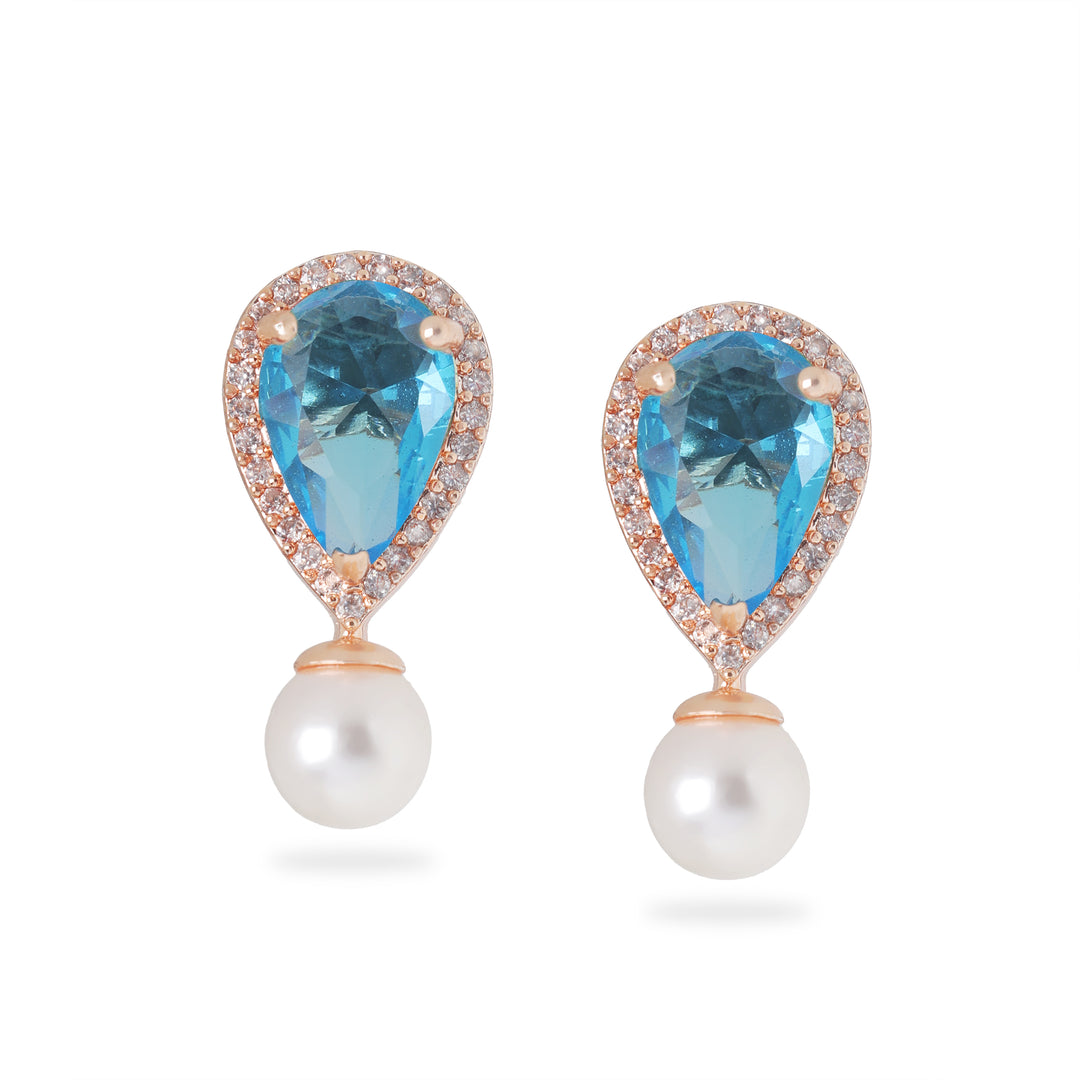 Teardrop Gemstone Stud Earrings (Blue)