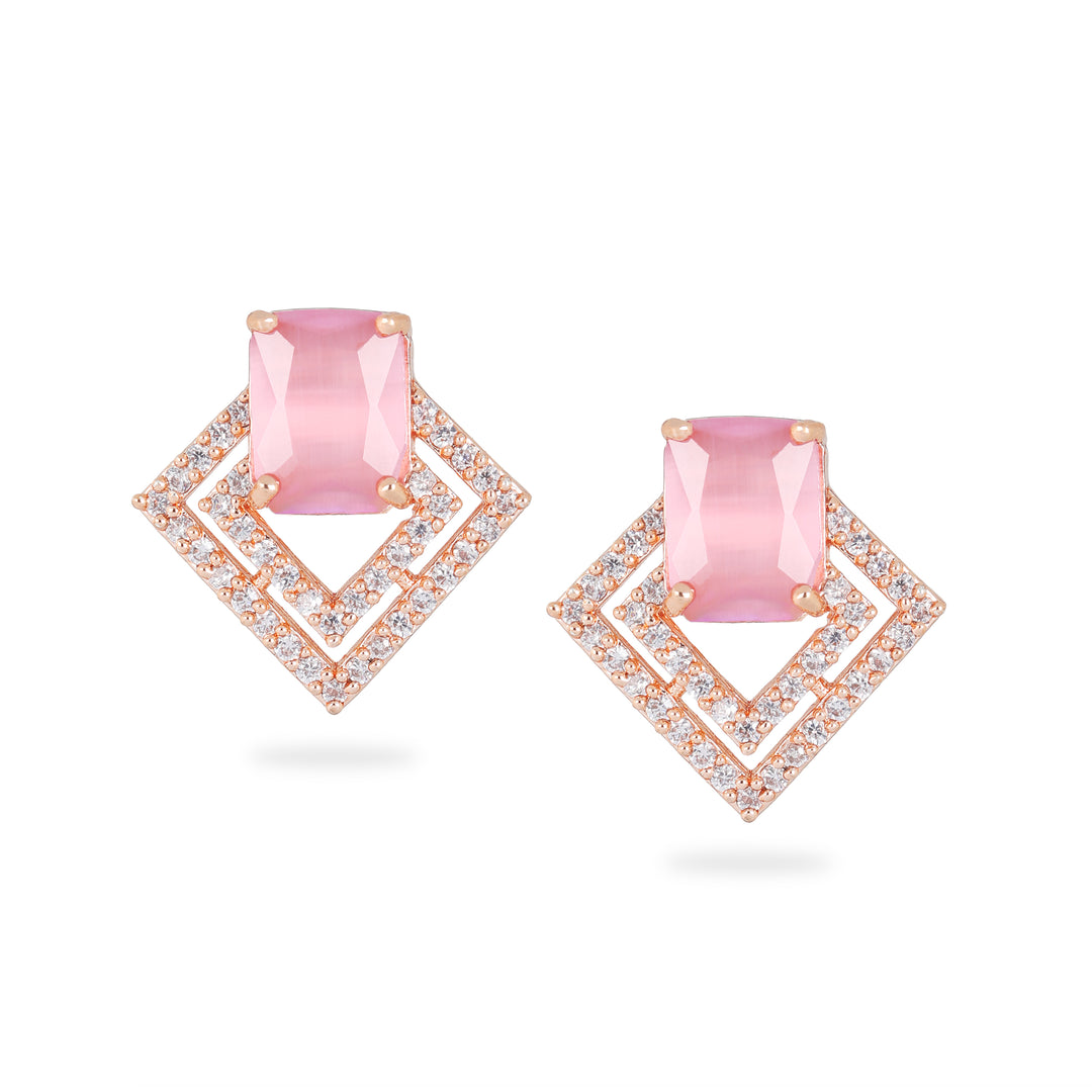 Pink Stone Geometric Earrings