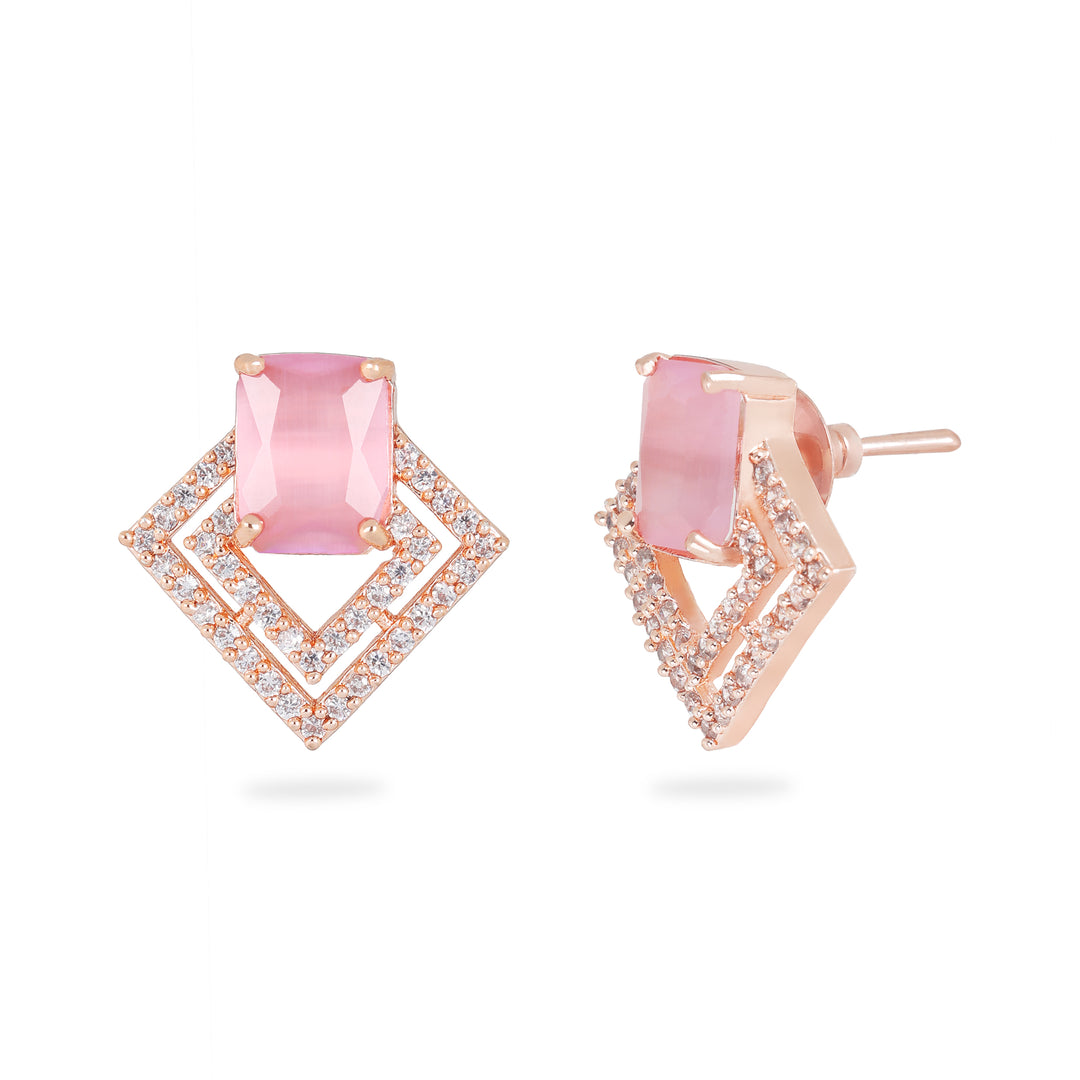 Pink Stone Geometric Earrings