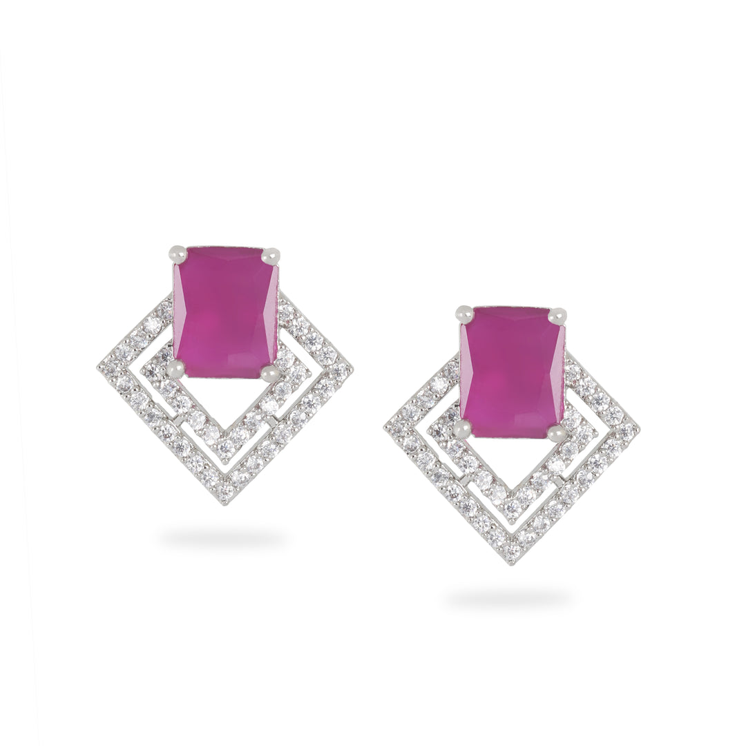 Purple Stone Geometric Earrings