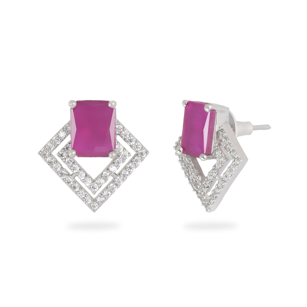 Purple Stone Geometric Earrings