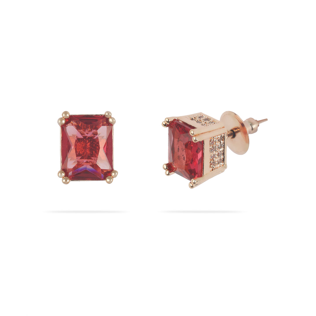 Red Rectangular Solitaire Studs