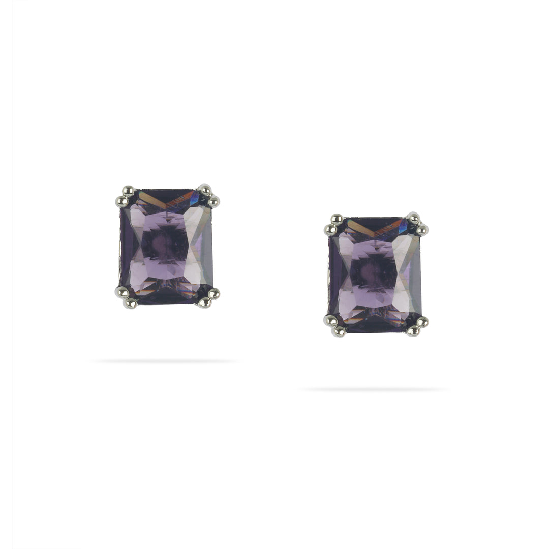 Purple Rectangular Solitaire Studs