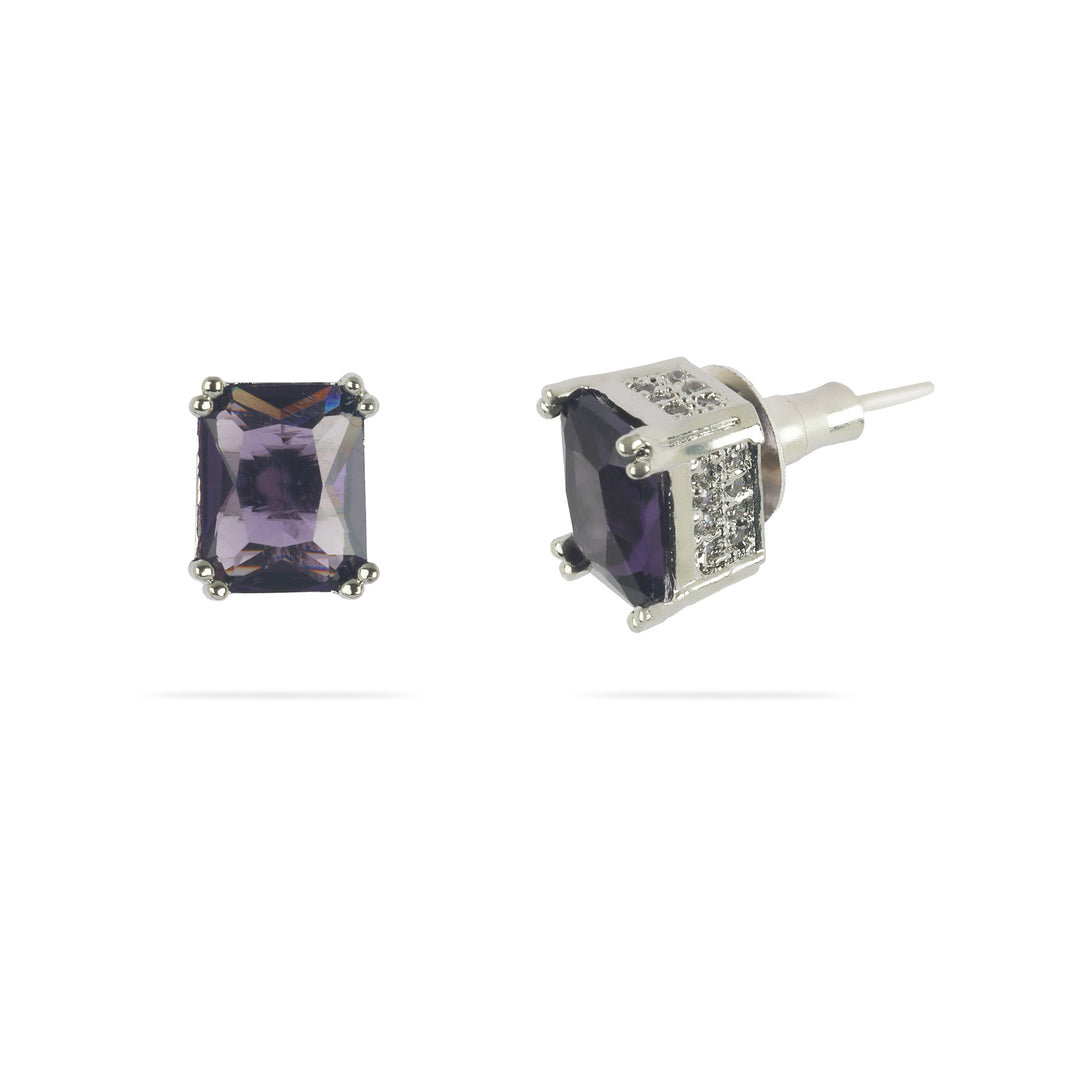Purple Rectangular Solitaire Studs