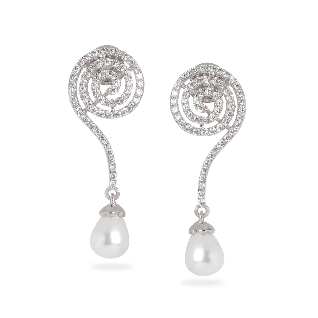 Spiral Pearl Drop Earrings (Silver)