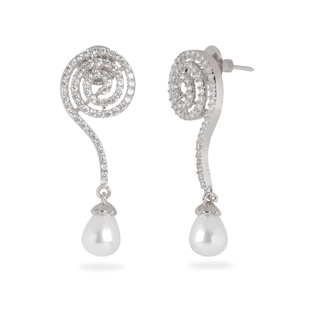 Spiral Pearl Drop Earrings (Silver)