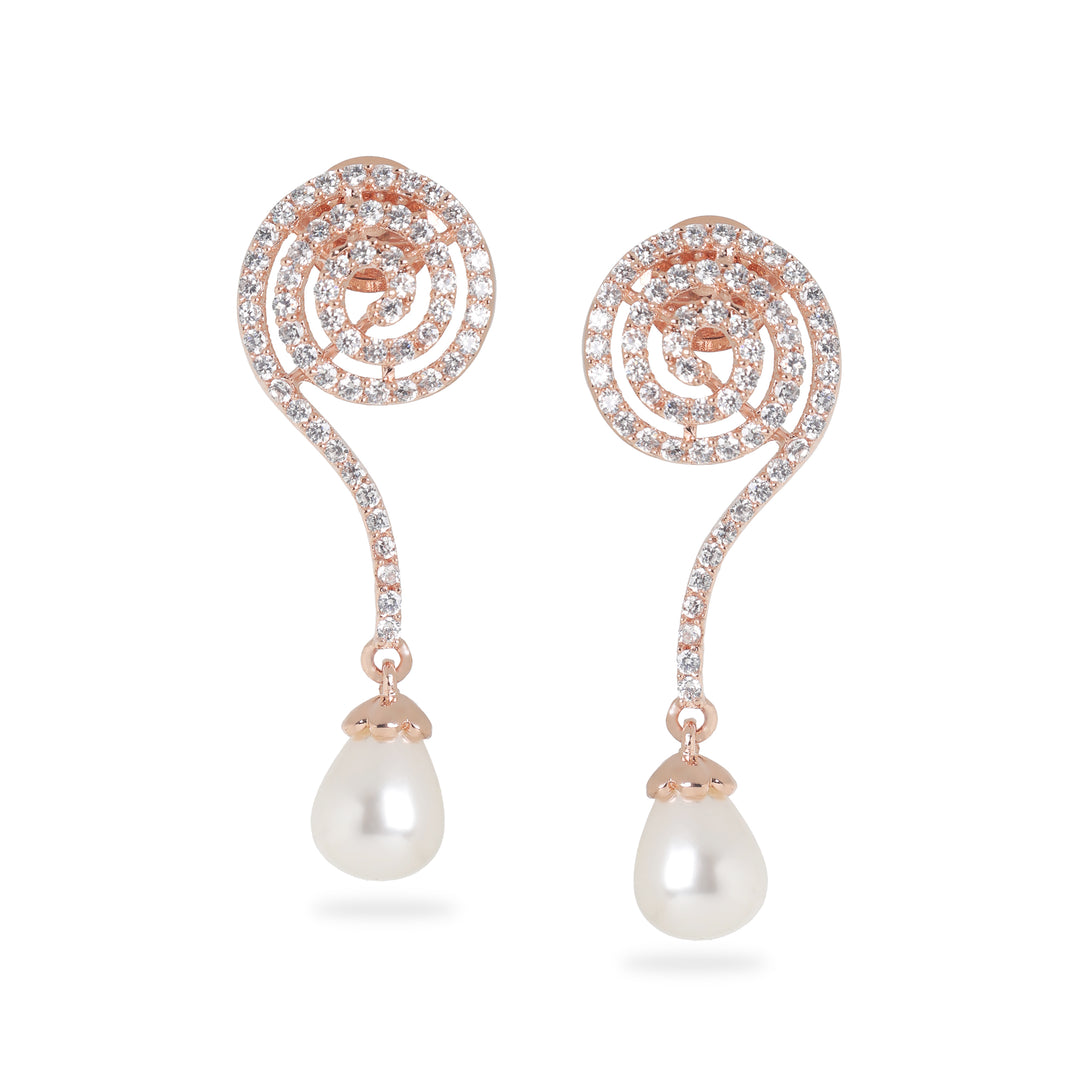 Spiral Pearl Drop Earrings (Rose Gold)