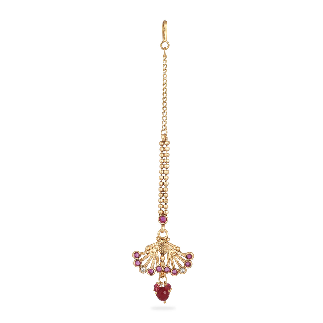 Grand Bridal Necklace Set with Maang Tikka in Gold-Plated Finish