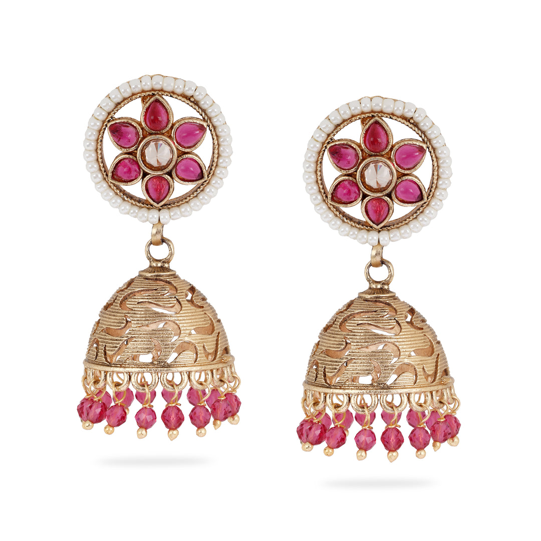 Ruby Floral Motif Earrings
