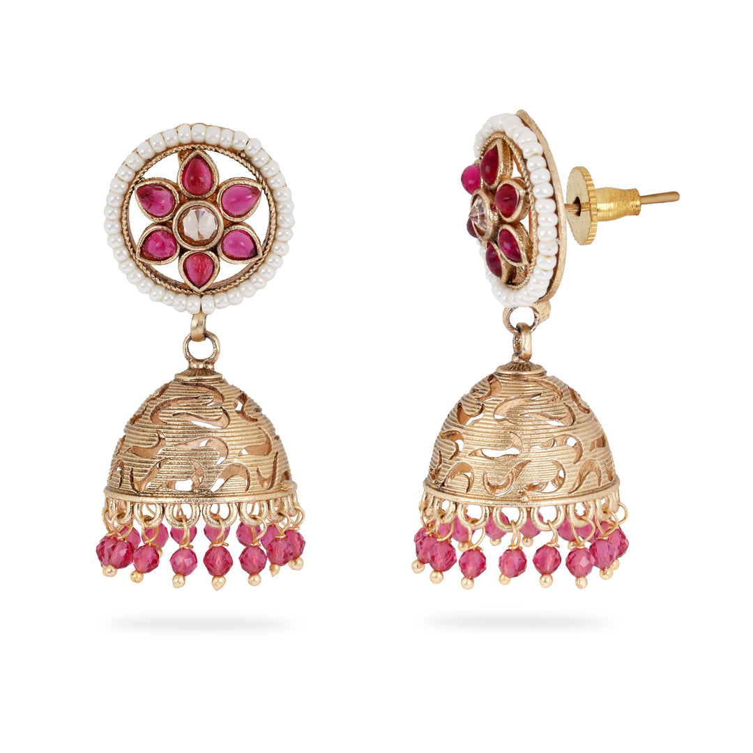 Ruby Floral Motif Earrings