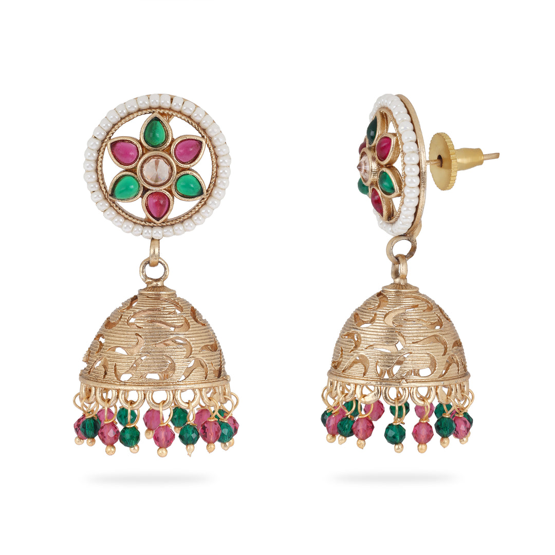 Multicolor Gemstone Floral Earrings
