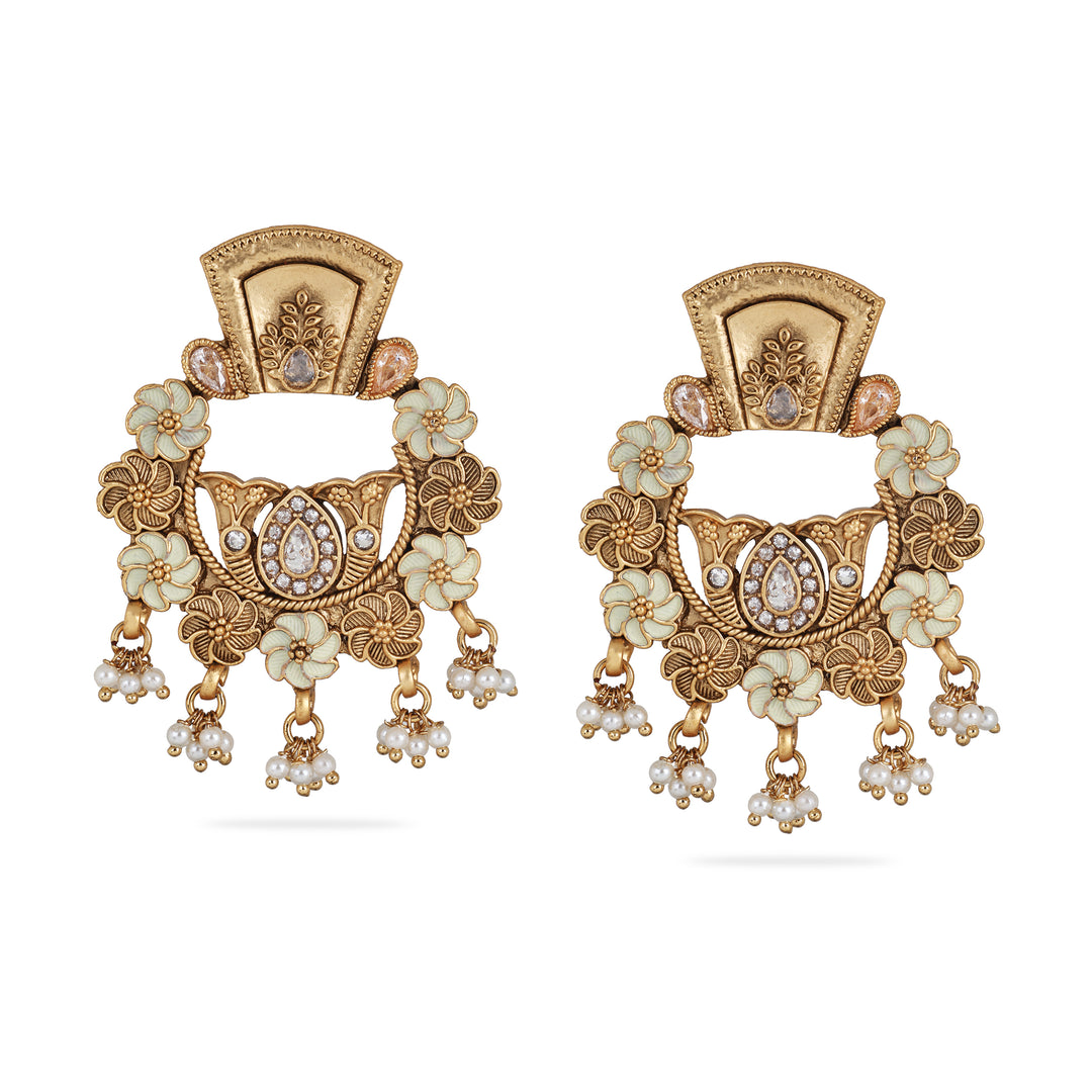 Royal Enamel Pearl Drop Earrings