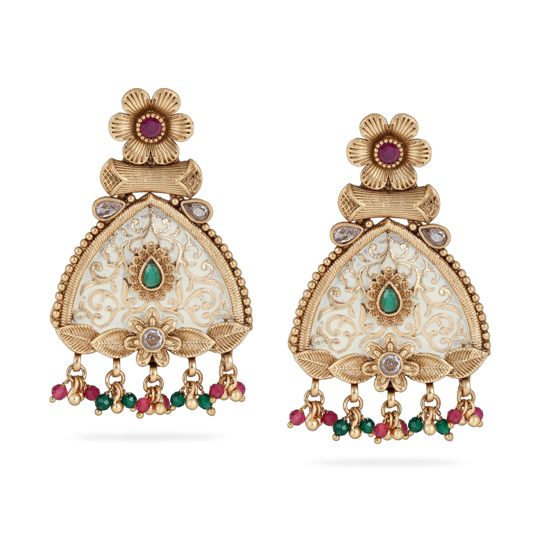 Regal Enamel and Gemstone Shield Earrings