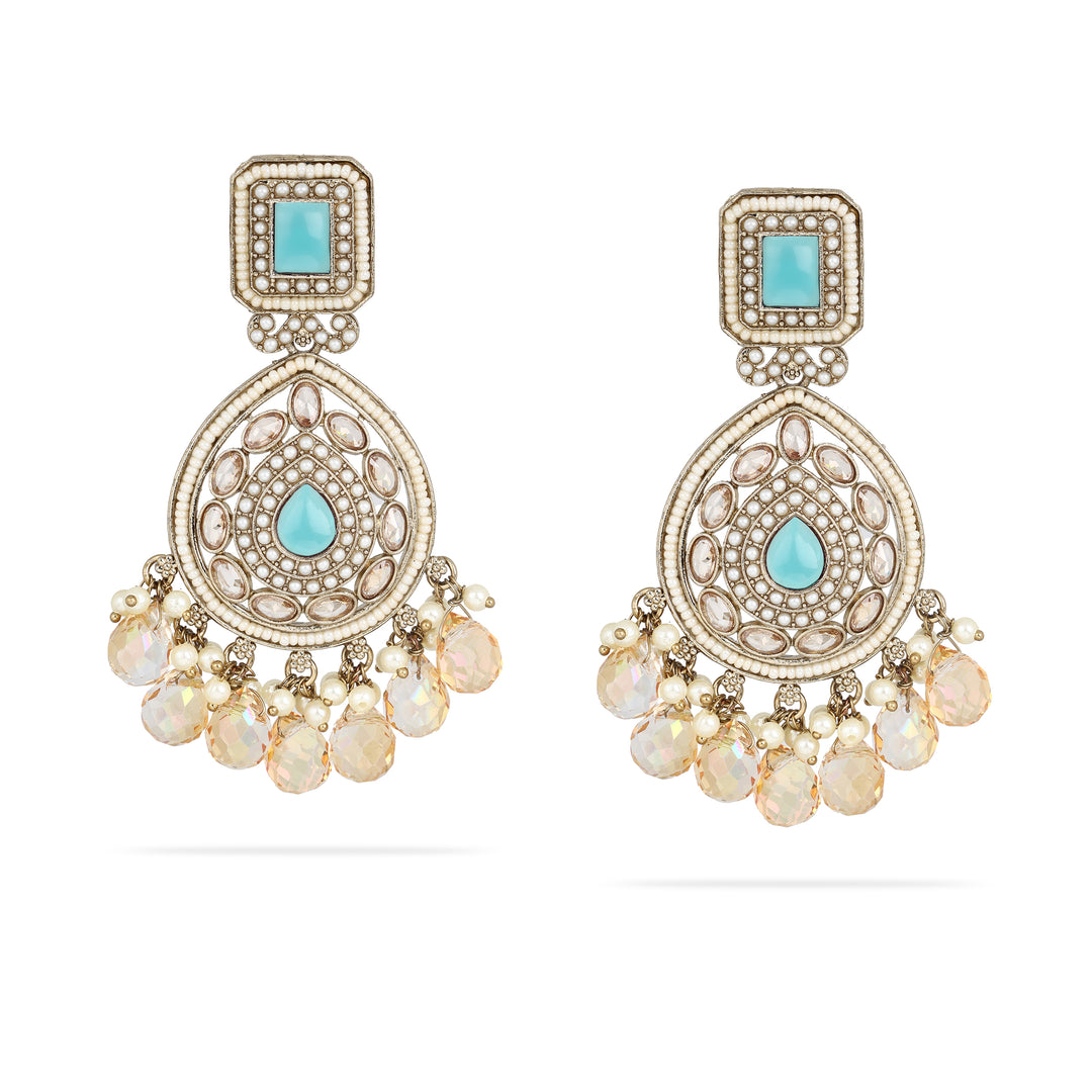 Opulent Teal and Opal Drop Earrings