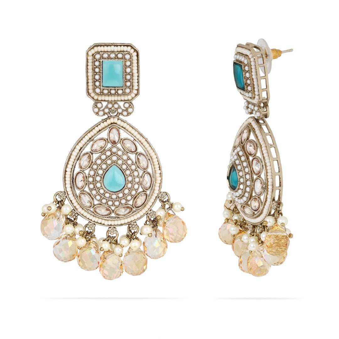 Opulent Teal and Opal Drop Earrings