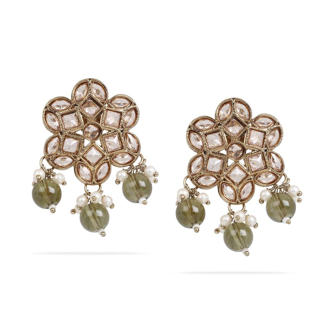 Modern Geometric Green Bead Necklace Set
