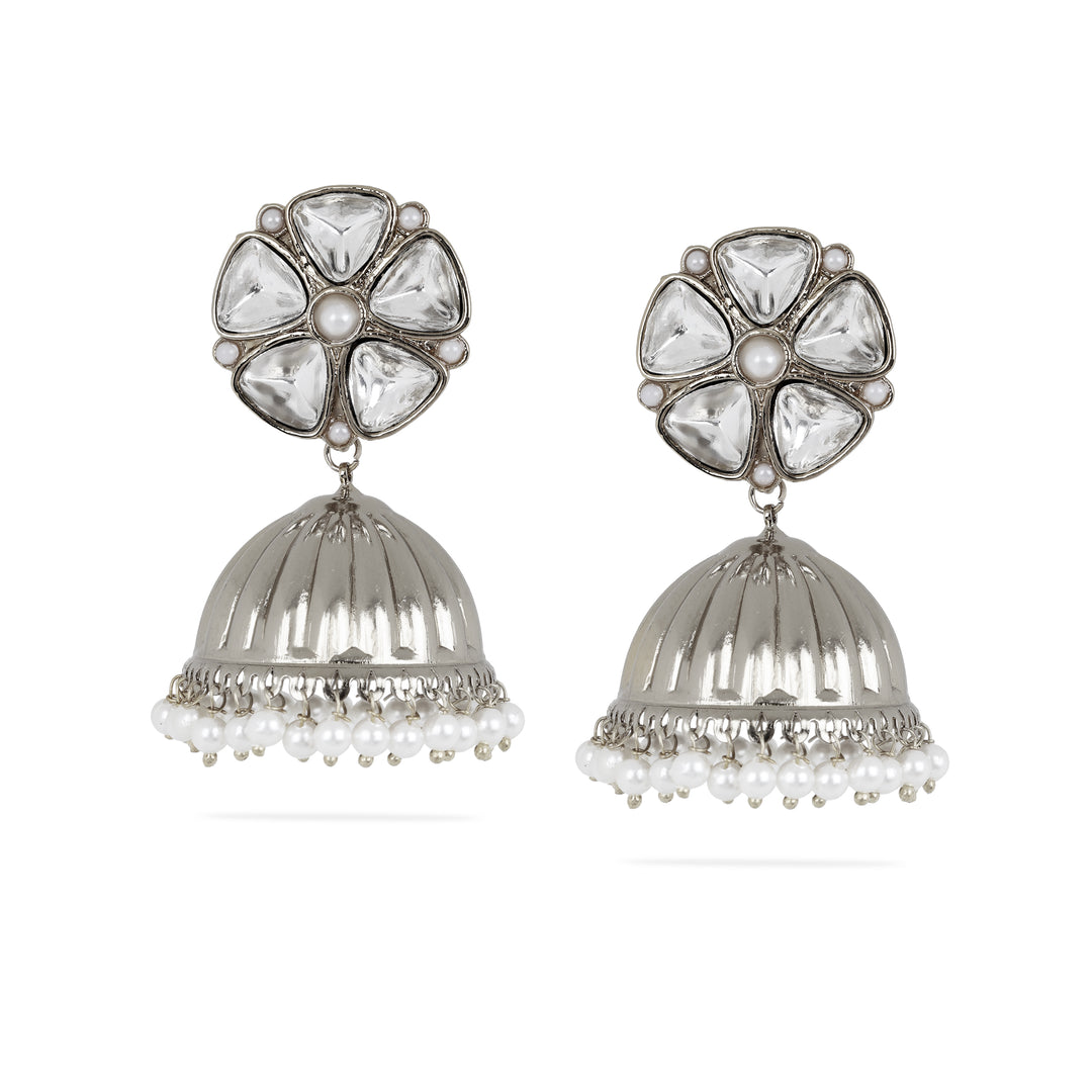 Floral Dome Jhumkas (Silver)