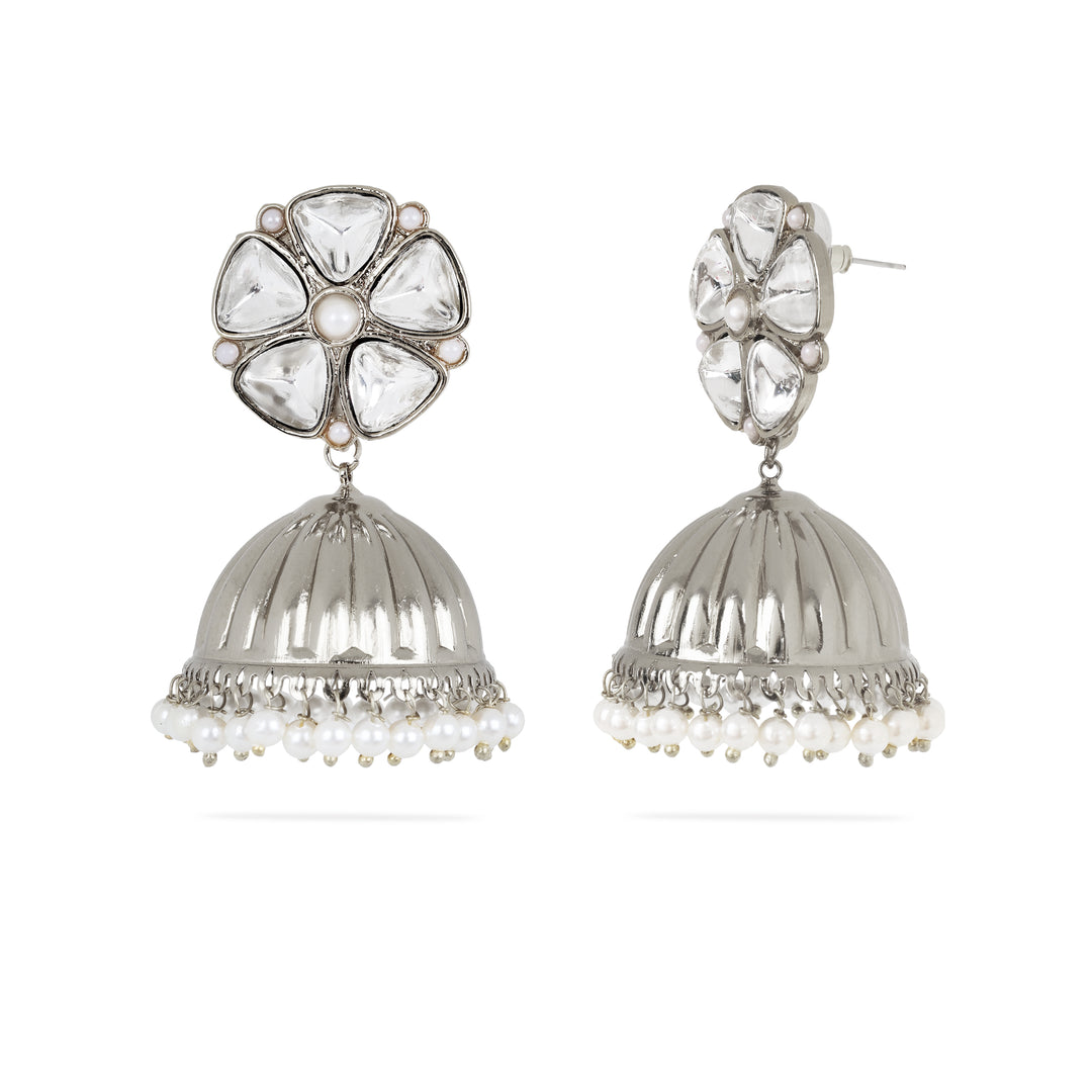 Floral Dome Jhumkas (Silver)