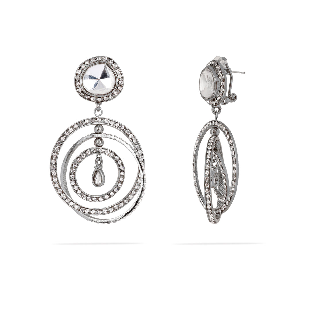 Silver Multi-Layer Crystal Circle Earrings