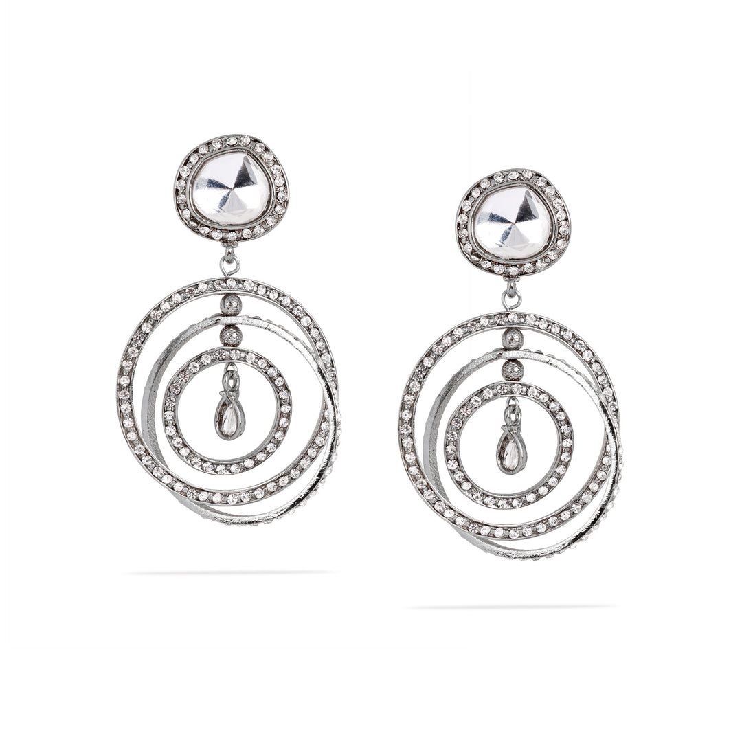Silver Multi-Layer Crystal Circle Earrings