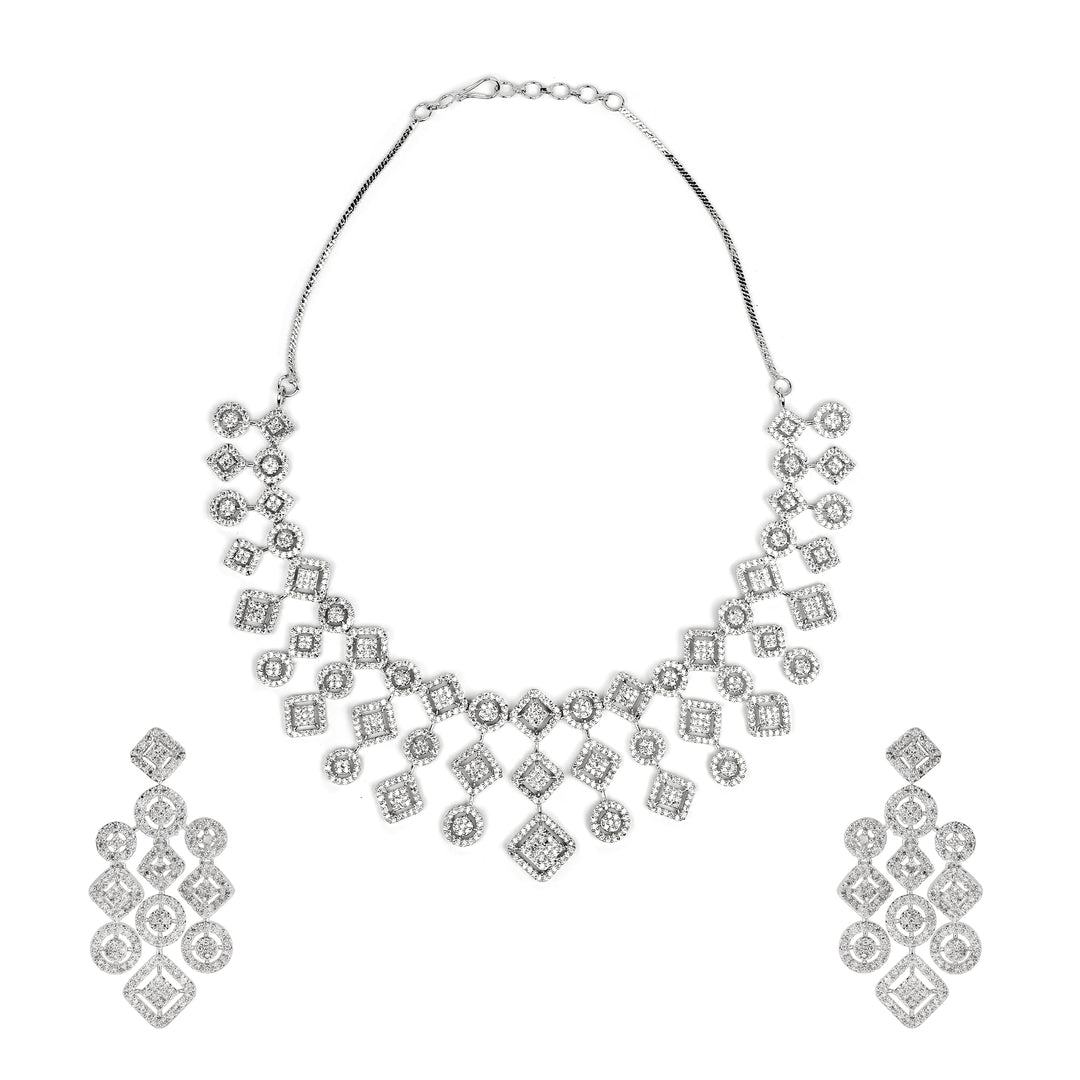Silver-Tone Glittering Cascade Necklace Set