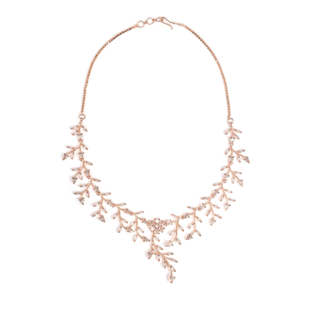 Rose Gold Floral Vine Necklace with Matching Earrings