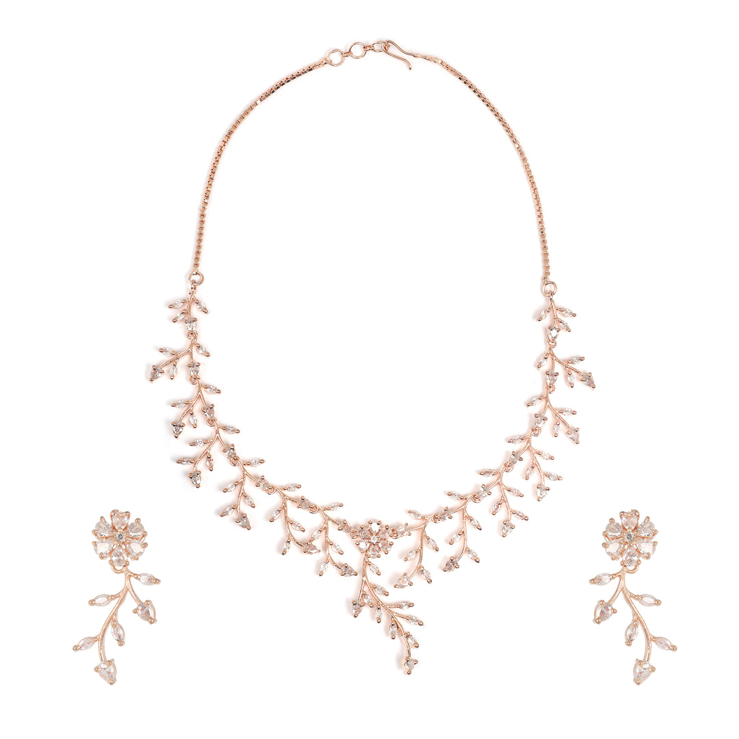 Rose Gold Floral Vine Necklace with Matching Earrings
