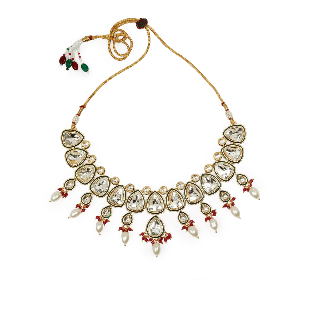 Regal Pear-Shaped Gemstone and Pearl Necklace Set