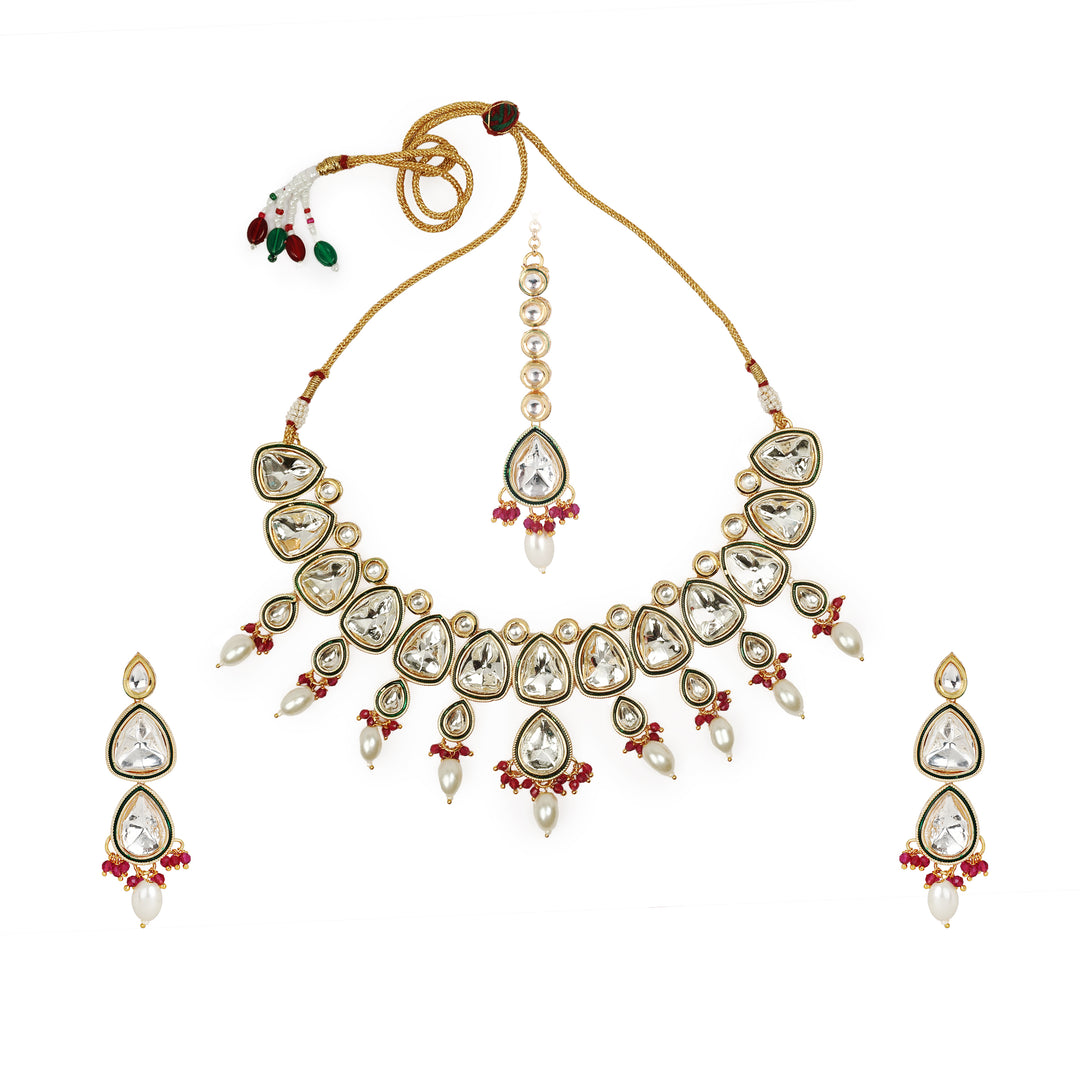 Regal Pear-Shaped Gemstone and Pearl Necklace Set