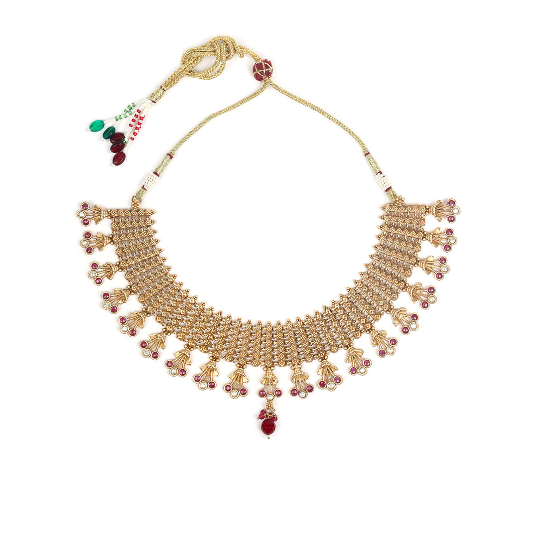 Grand Bridal Necklace Set with Maang Tikka in Gold-Plated Finish