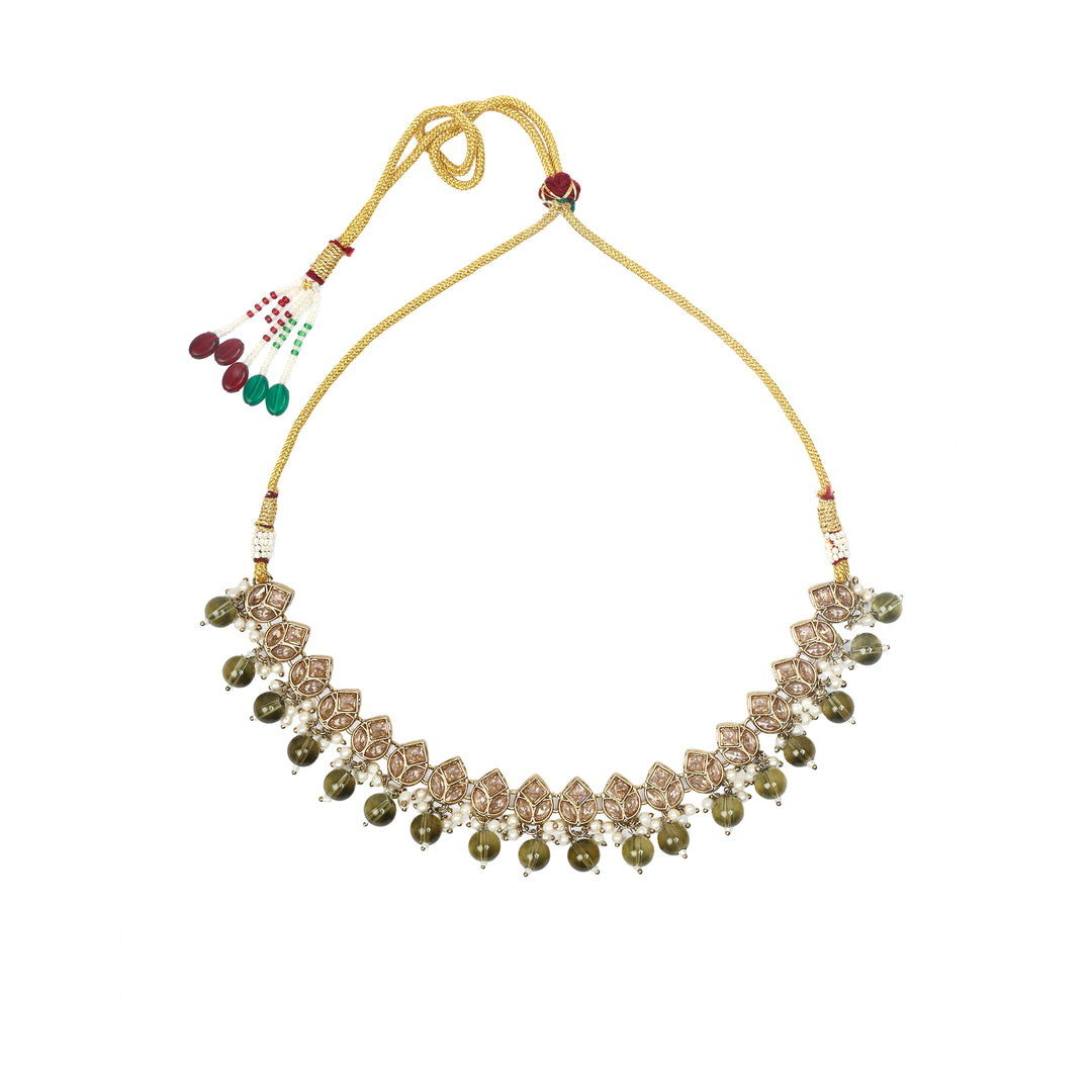 Modern Geometric Green Bead Necklace Set